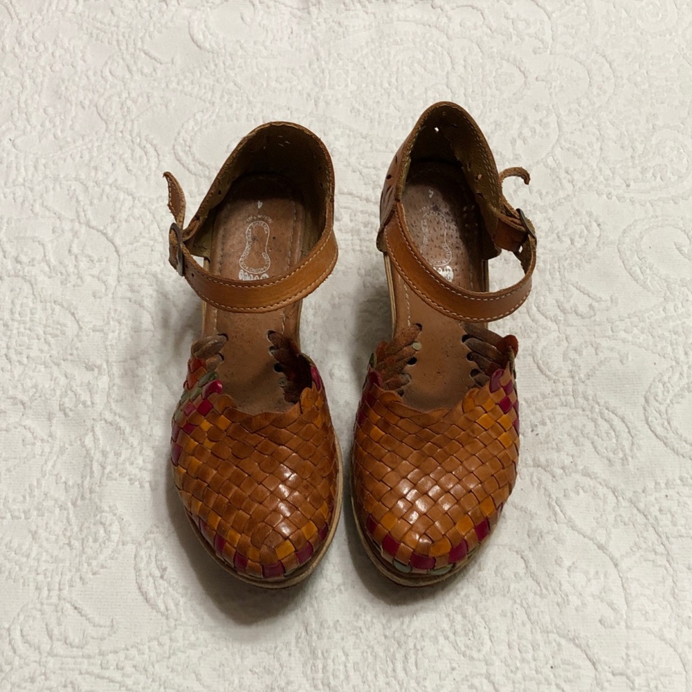 Huaraches Size 7 US/4 MEX Tan Woven Leather Platform Wedge Sandals - Picture 3 of 11